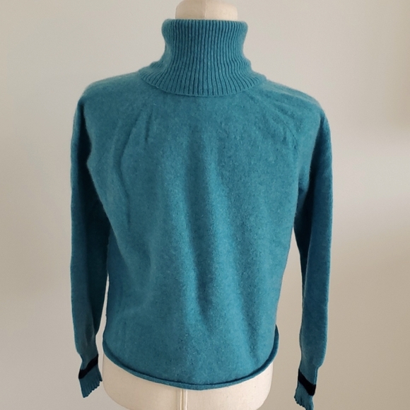 Duffy wool turquoise turtleneck sweater size S feels like cashmere EUC - Picture 2 of 8